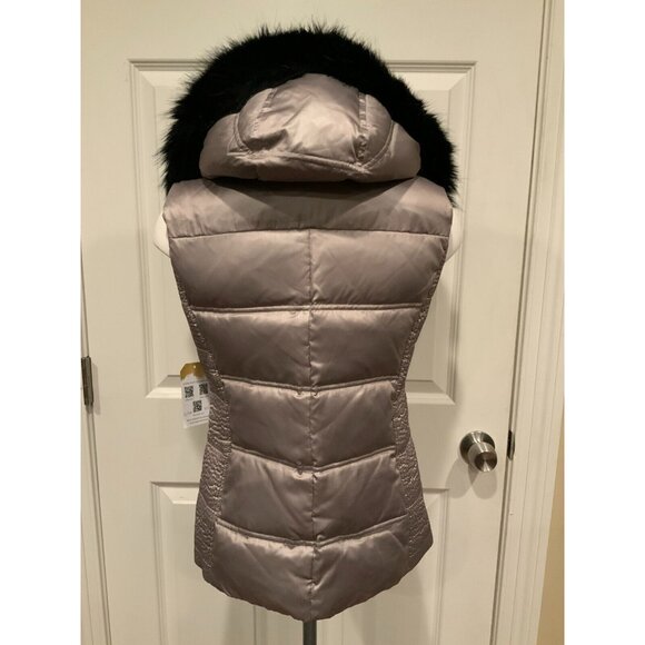 BCBG Max Azria Camel Puffer Vest W/ Detachable Faux Fur Trimmed Hood, Size S - Picture 5 of 9